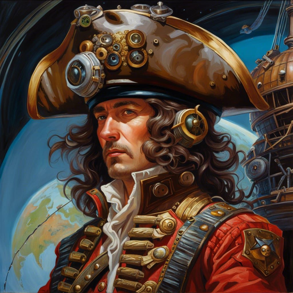 Astronaut Pirate Hybrid in Hyperdetailed Oil Painting
