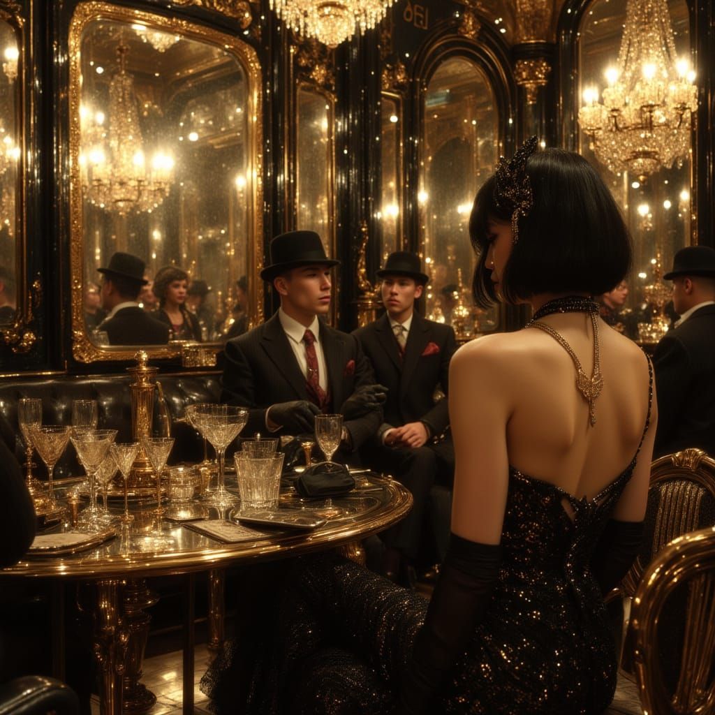 Glamorous Flapper in Opulent Art Deco Parlor