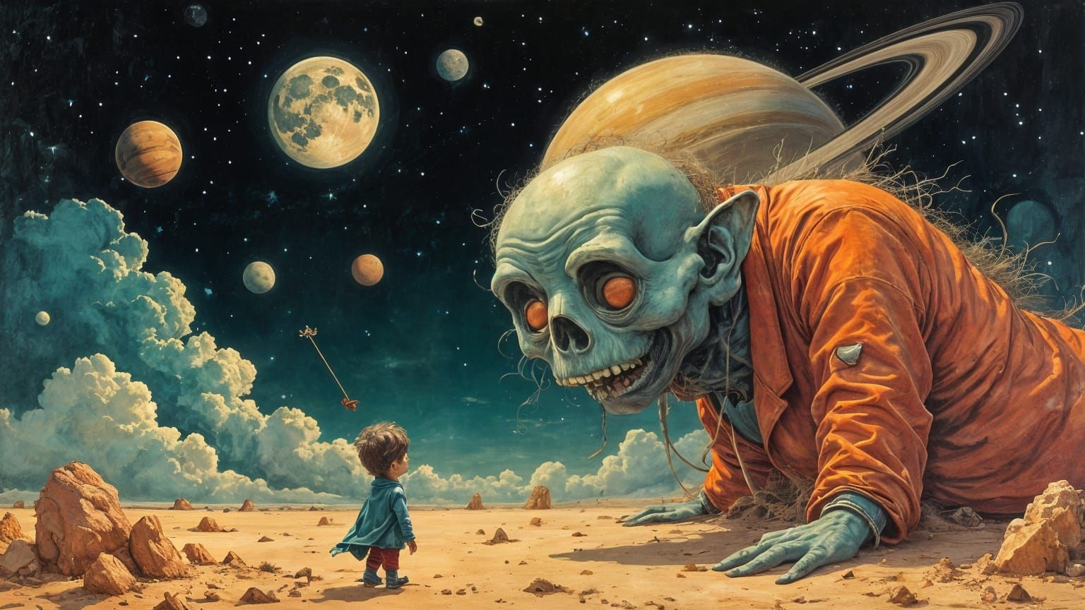 Surreal Saturnian Scene in Dali Style