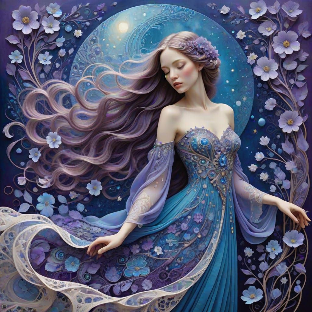 Dreamy Blue Goddess in Soft Purple Twilight