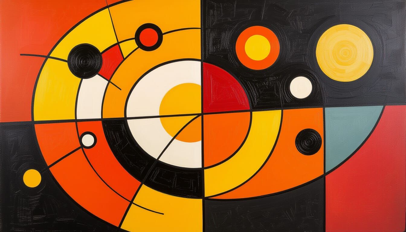 Abstract Oil Painting with Orange, Black, and Yellow Hues