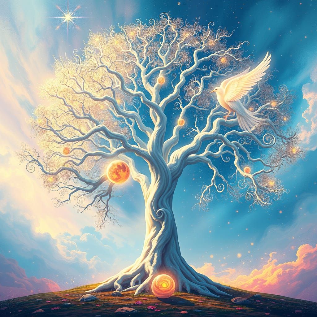 Glowing White Tree in Celestial Realms