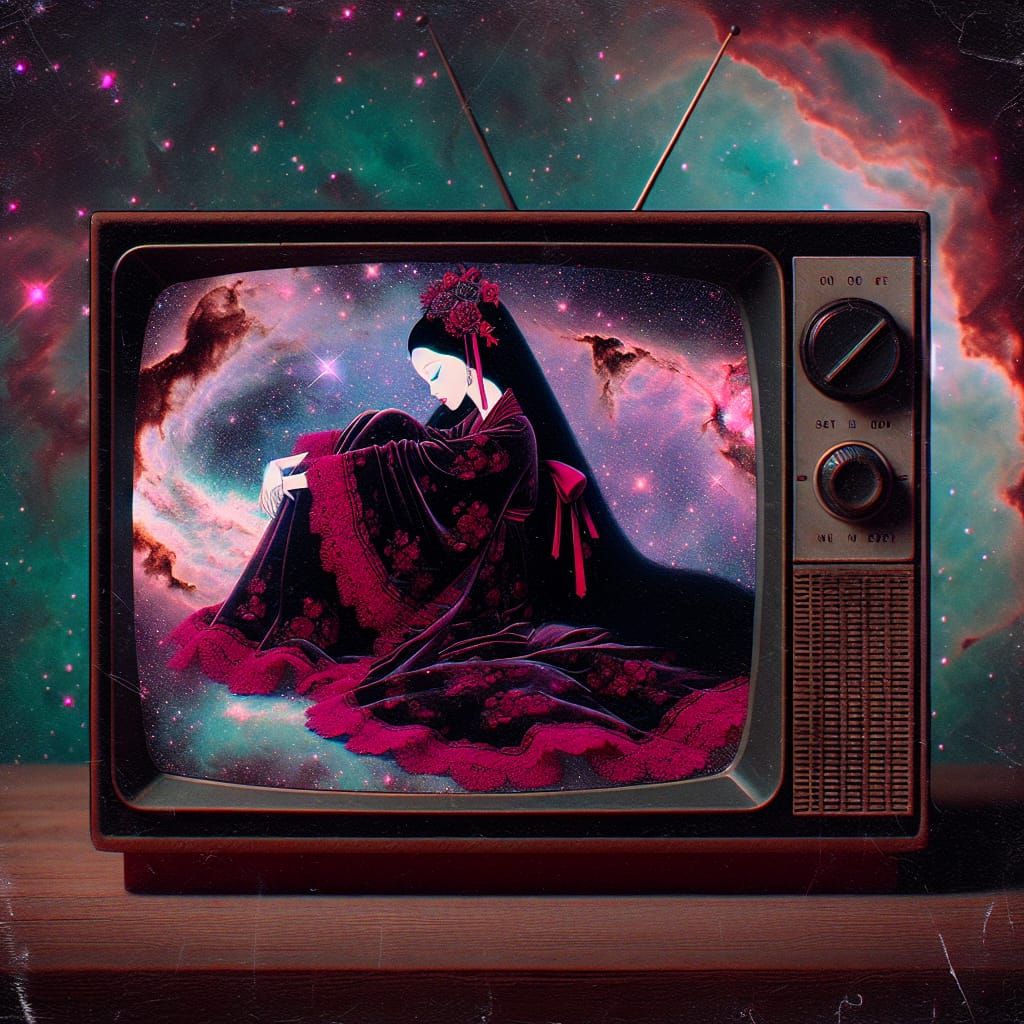 Cosmic Goddess in a Vintage Cartoon Dreamscape