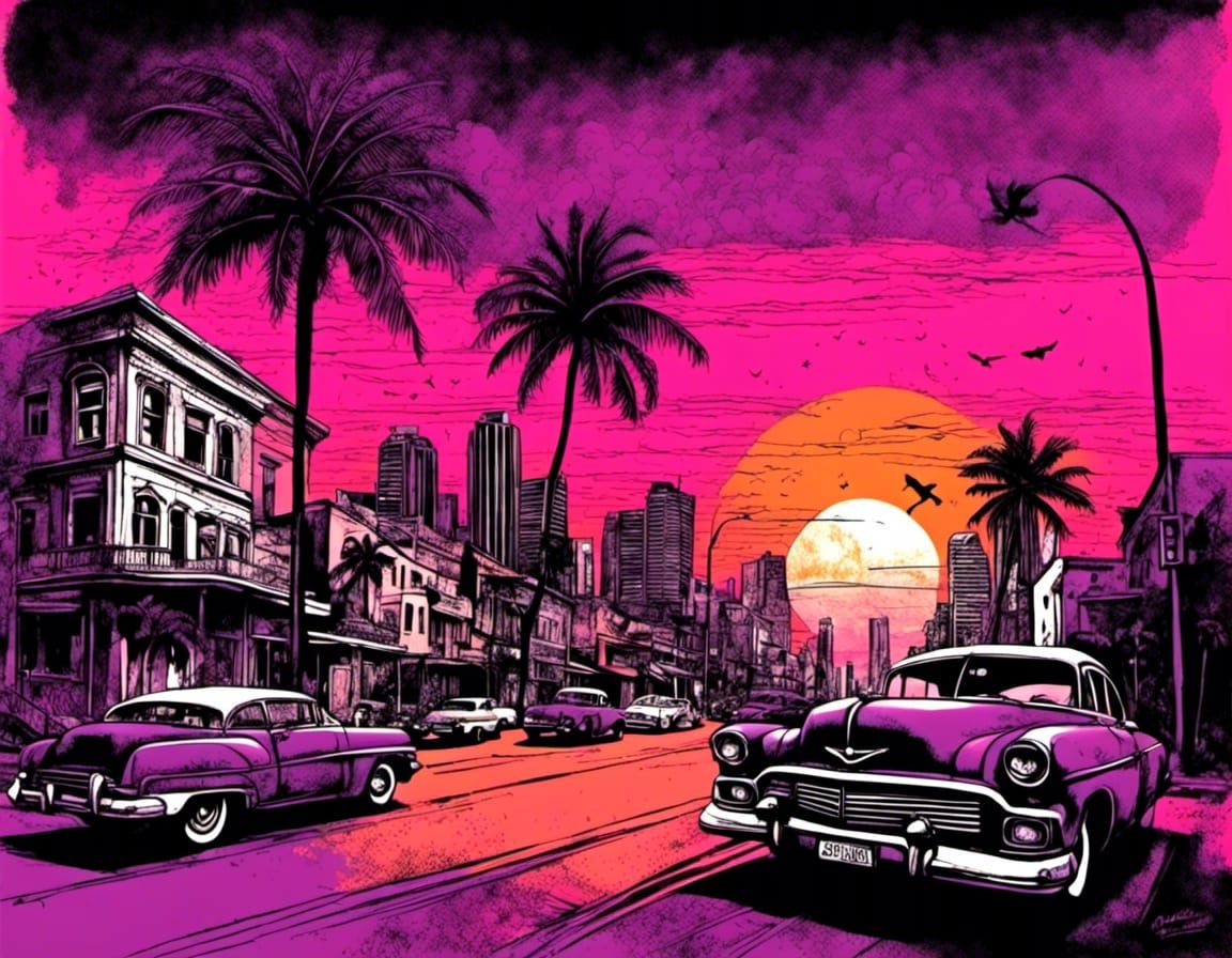 Miami Gangsters in Zombie City at Sunset