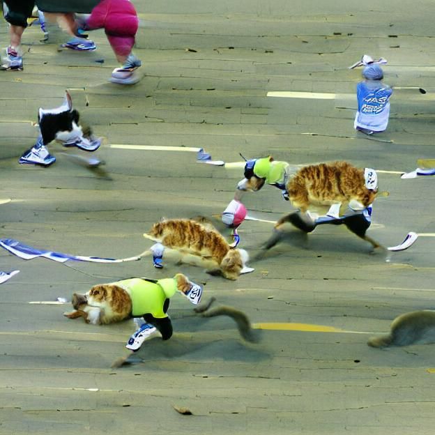 Cats Running a Marathon: Digital Art