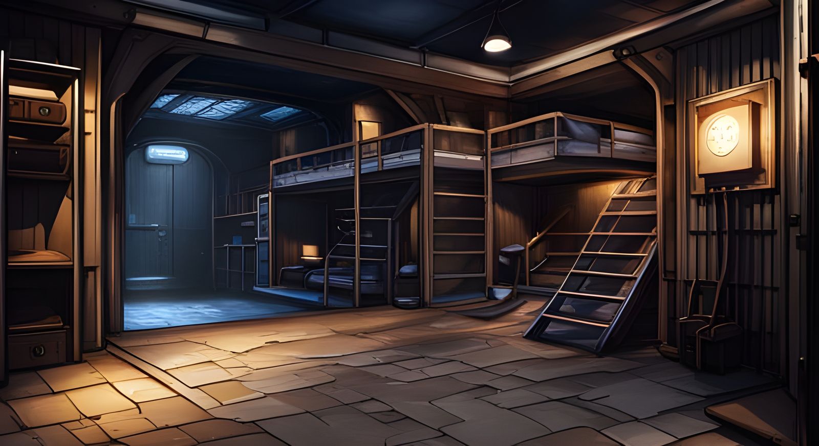 Underground Metal Holding Cell in Anime Style