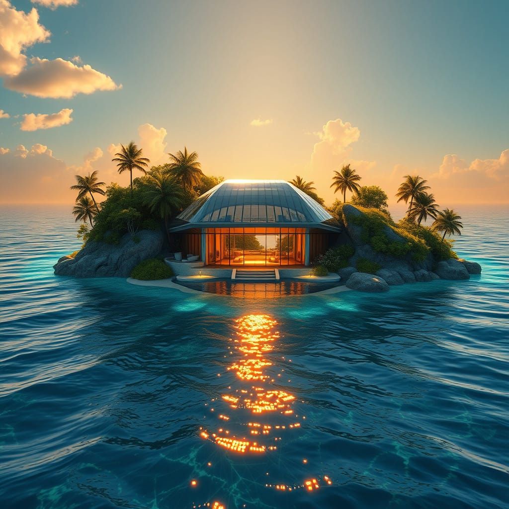 Luxurious Futuristic Oasis on Secluded Island