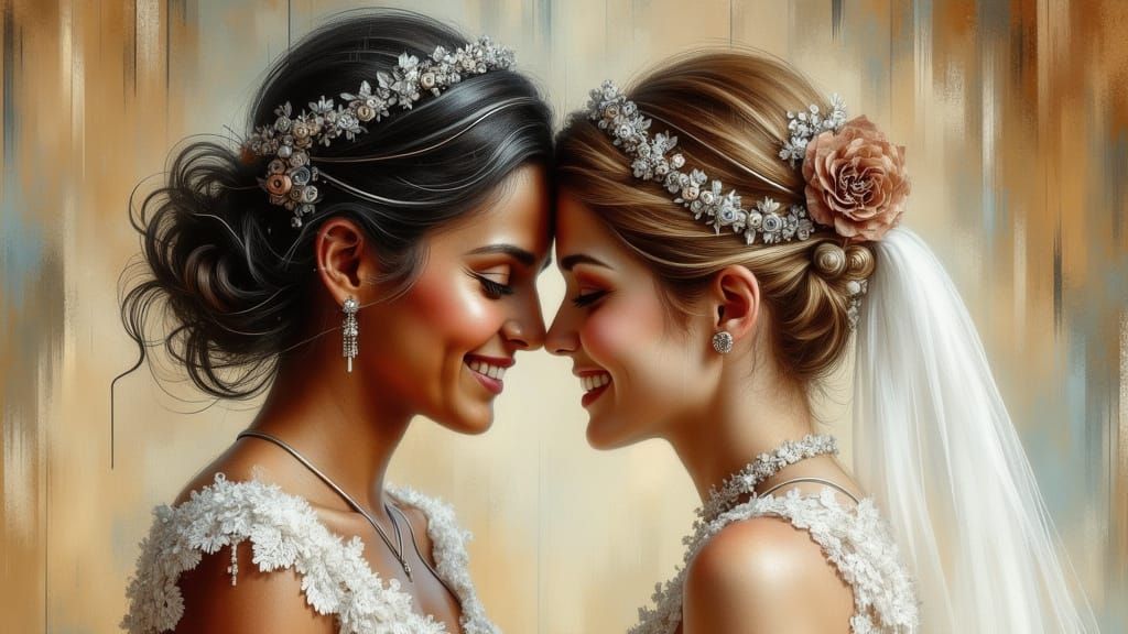 Radiant Wedding Day Portrait of a Happy Lesbian Couple