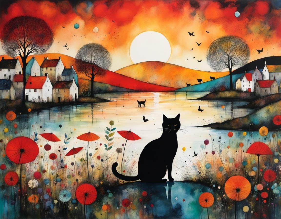 Cats on Holiday: Whimsical Colorful Illustration