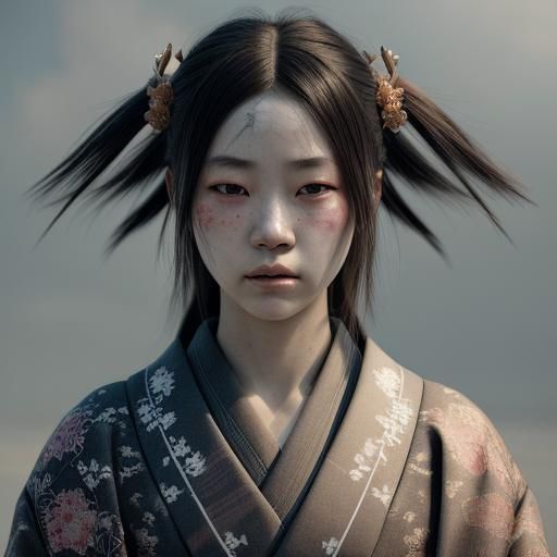 Broken Goddess in Desolate Streets: 3D Anime Art