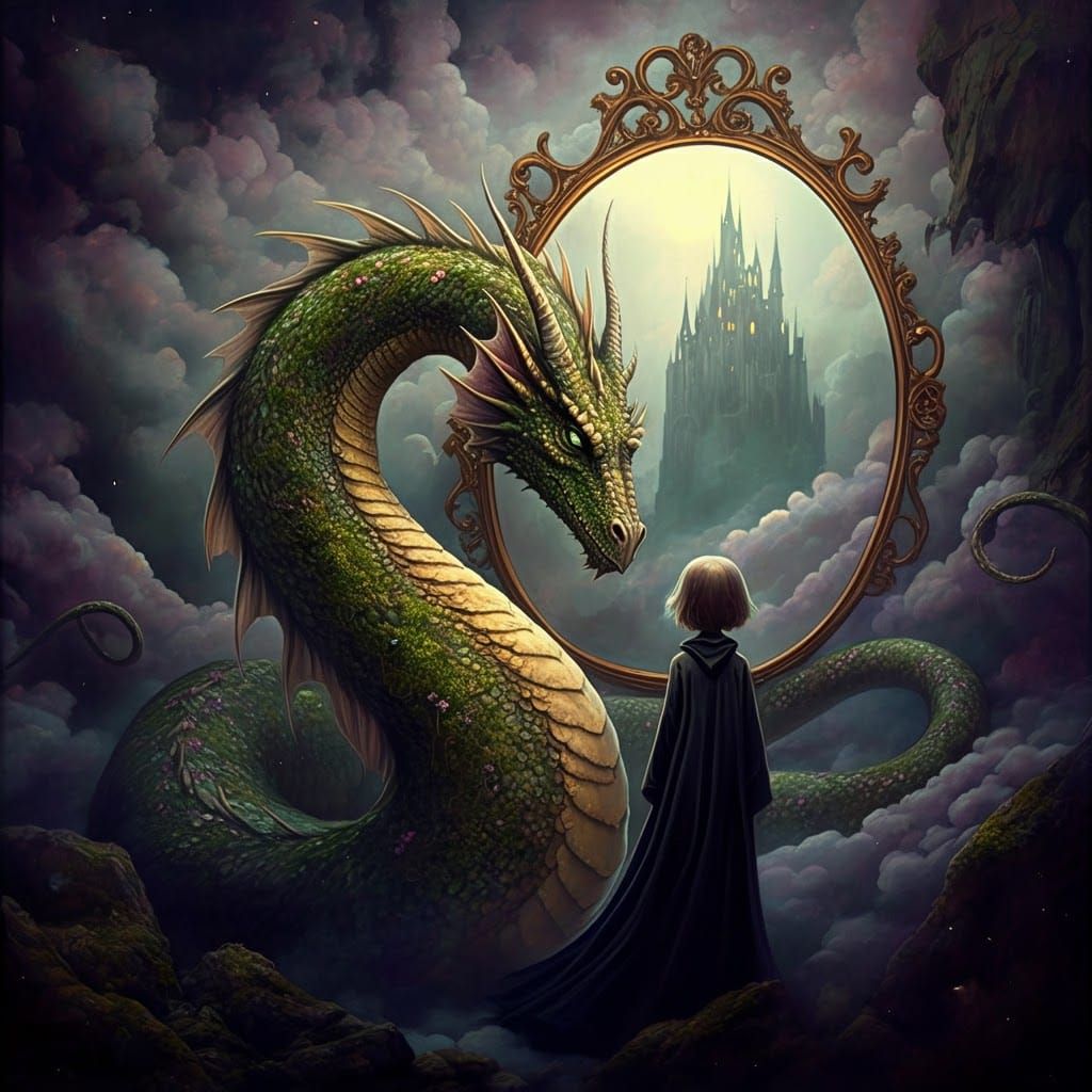 Dragon and Child in Dreamlike Surrealism