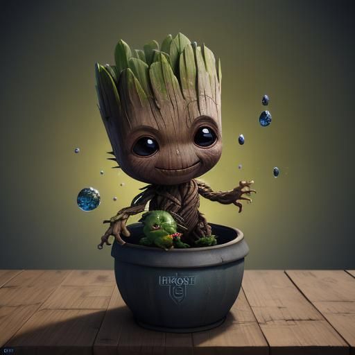 I Groot , baby groot inside a pot