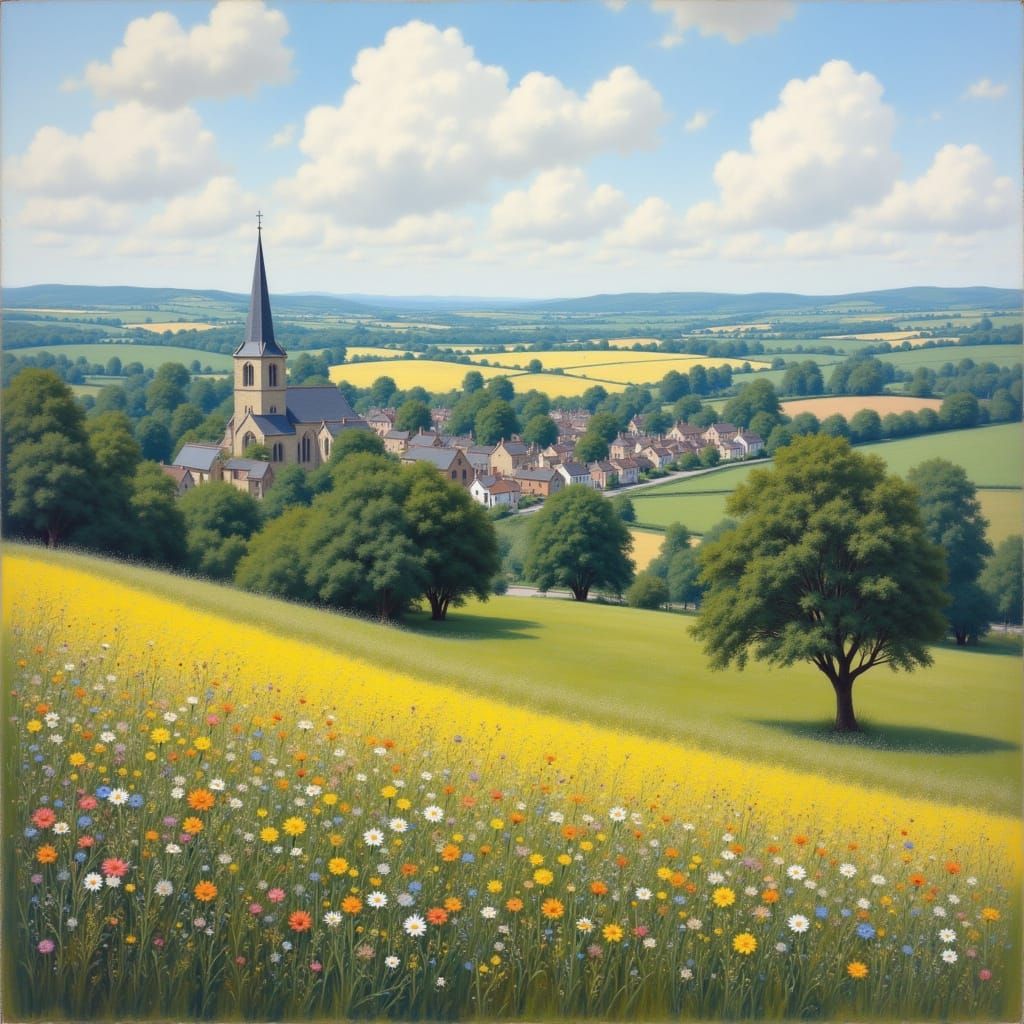 Nostalgic Shropshire Landscape in Impressionist Style