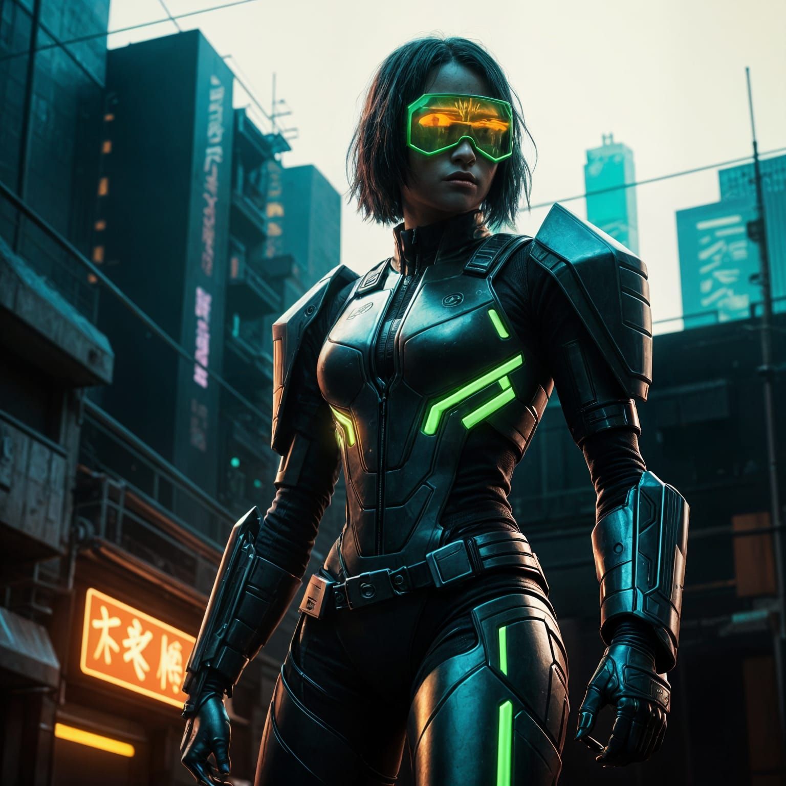 Japanese Female Superhero in Cyberpunk 2099 Armor