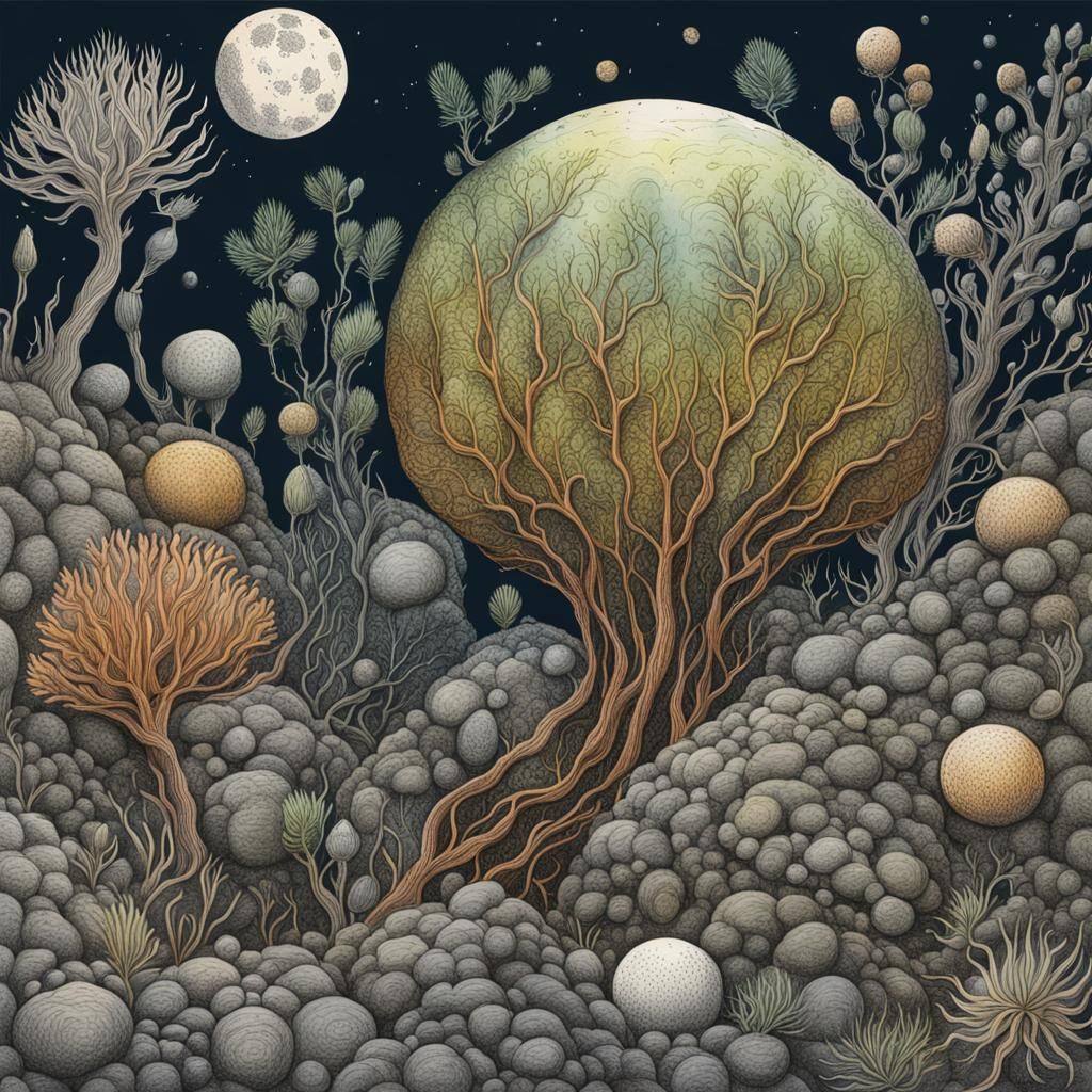 Alien Plant Life: Botanical Ink Drawing from Europa