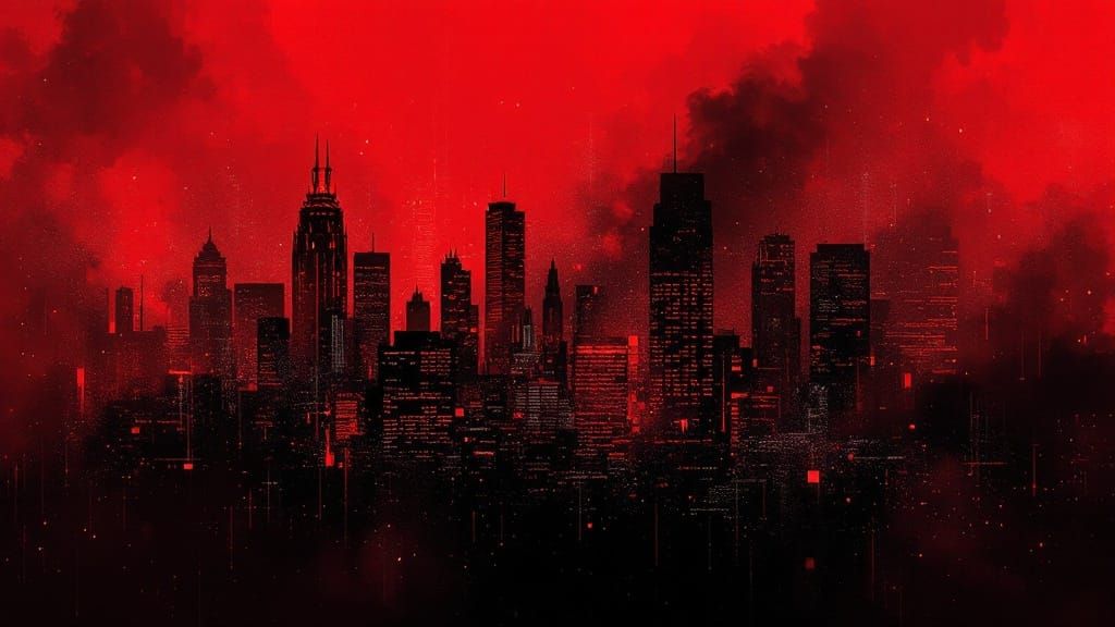 Cyberpunk Cityscape in a Smokey Red Haze