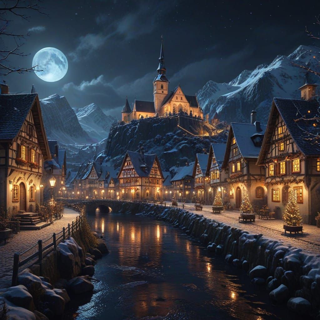 Magical Winter Wonderland in the German Countryside at Night