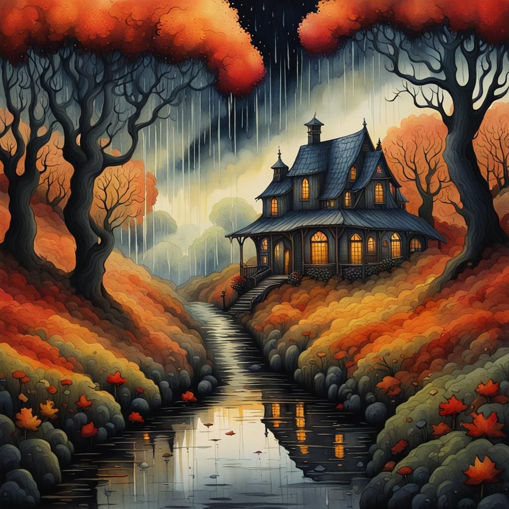 Melancholic Autumn Landscape in Dark Fantasy Style