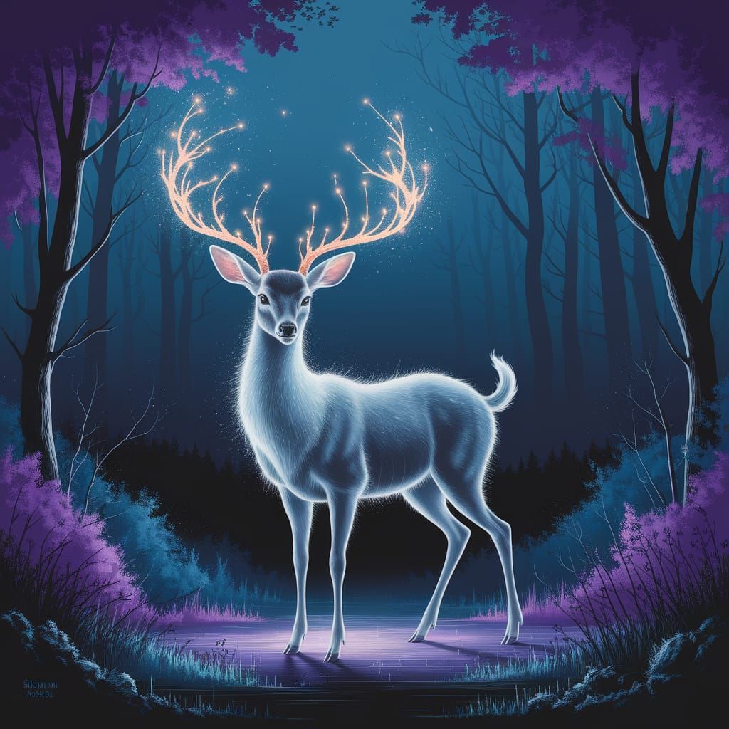 Ethereal Deer in Enchanted Forest: Digital Art