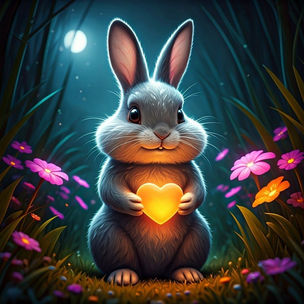Bunny Radiating Warmth in Jungle Clearing