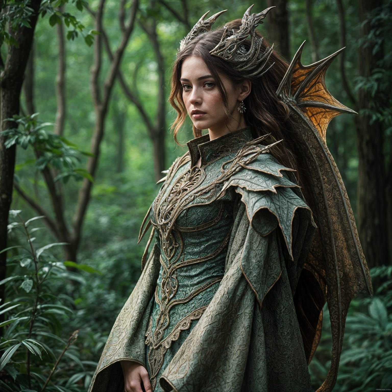 Woman in Dragon Skin Dress, Hyperrealistic Style