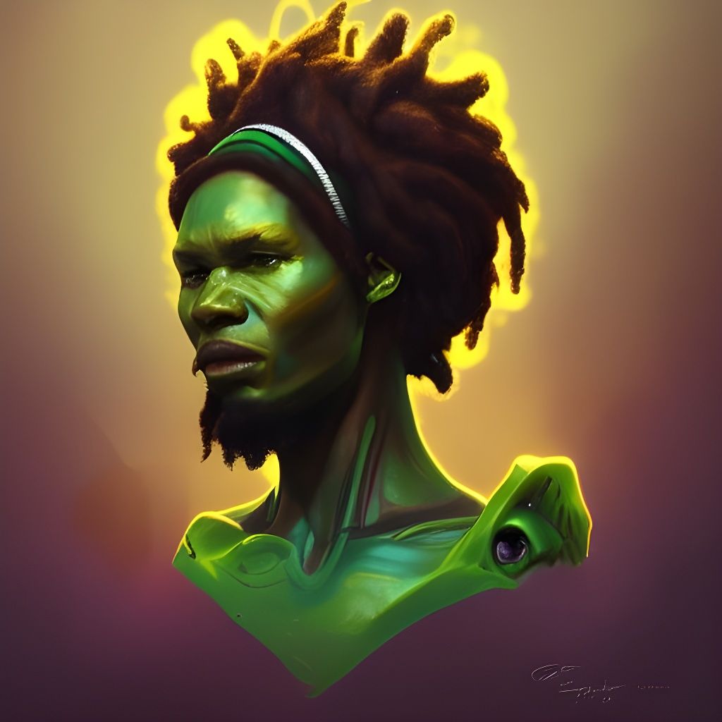 Reggae Rastaman Alien Portrait in Hyperdetailed Splash Art