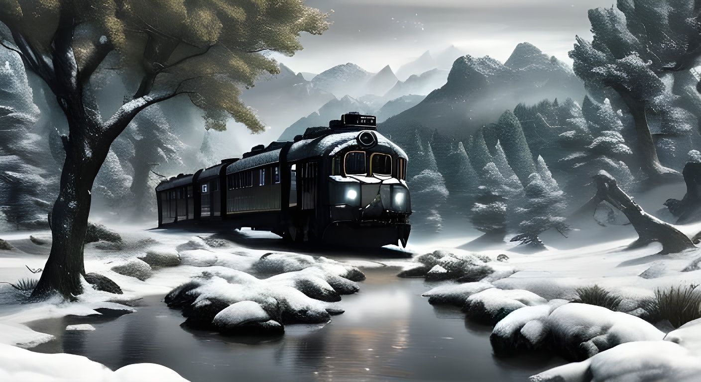 Snowy Train Landscape in Oil Painting Style