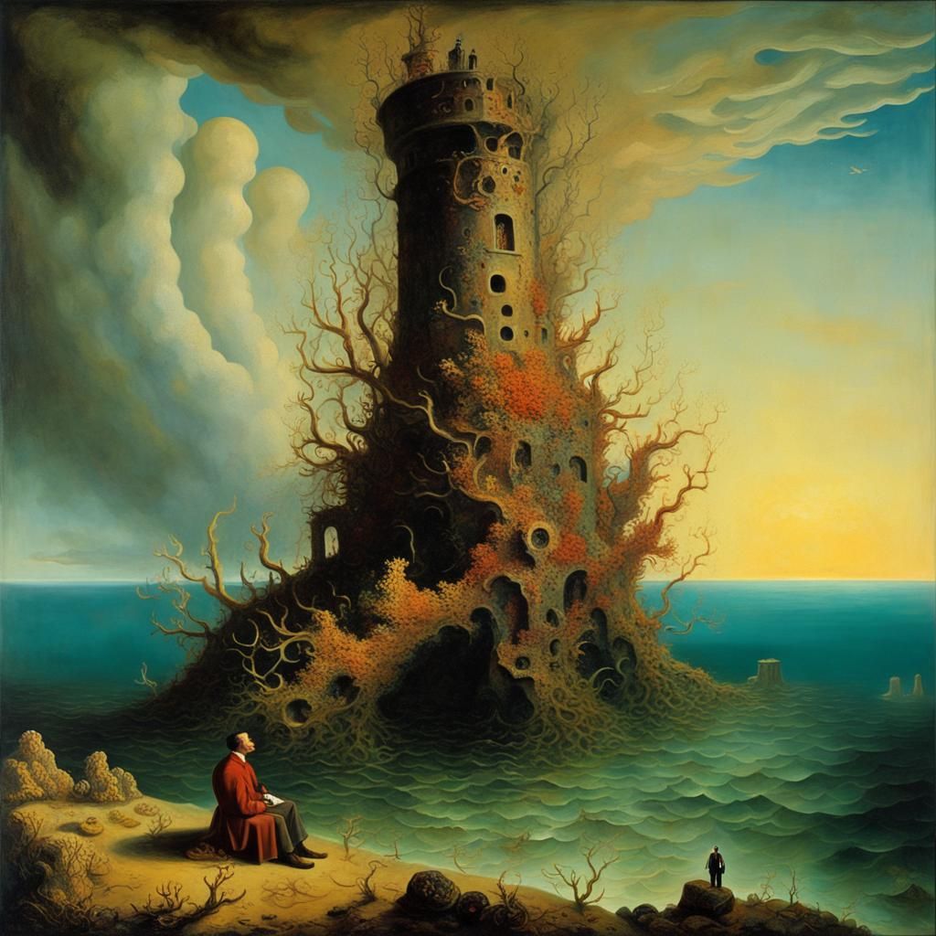 Coral Tower in Surreal Desert Landscape