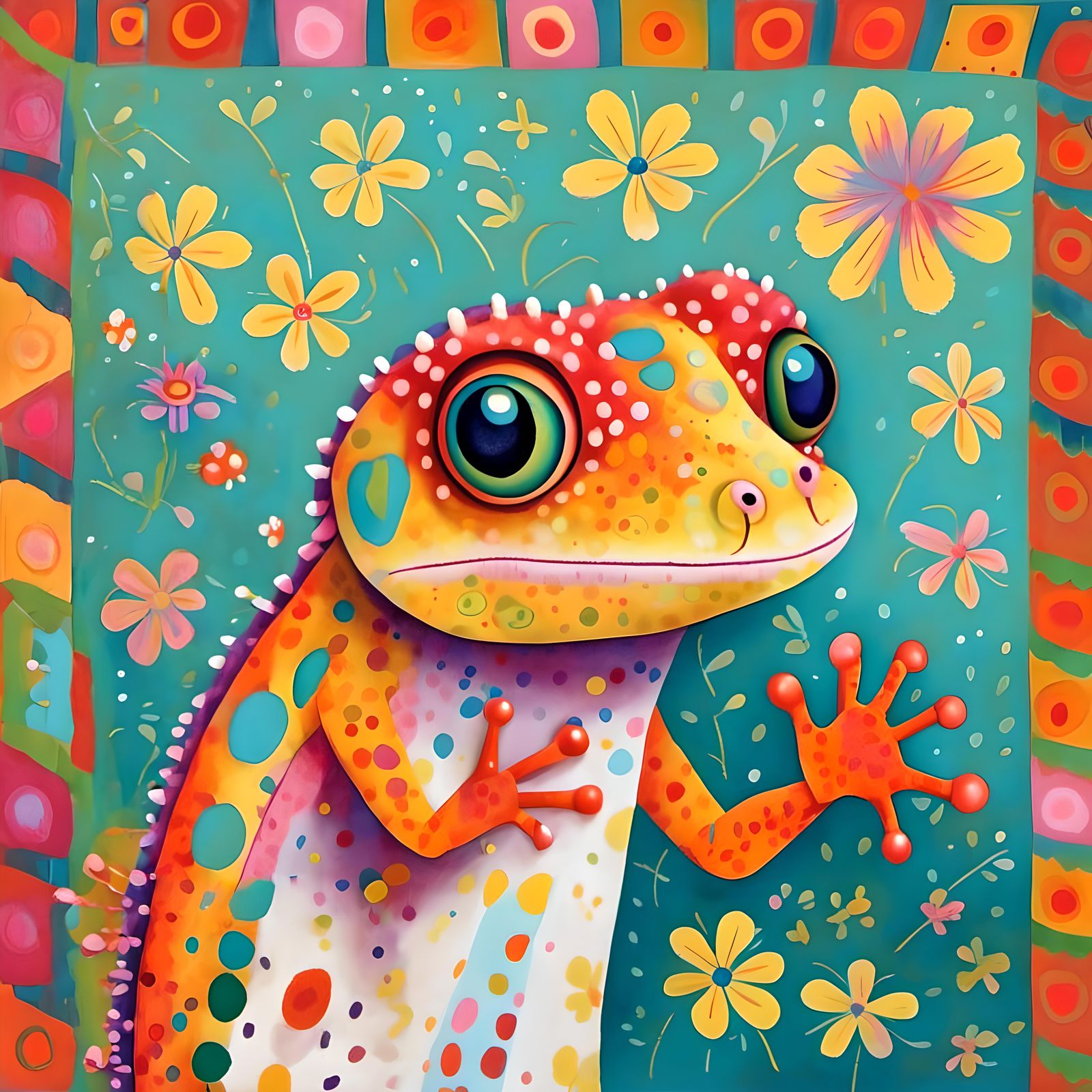 Whimsical Autumn Gecko Portrait