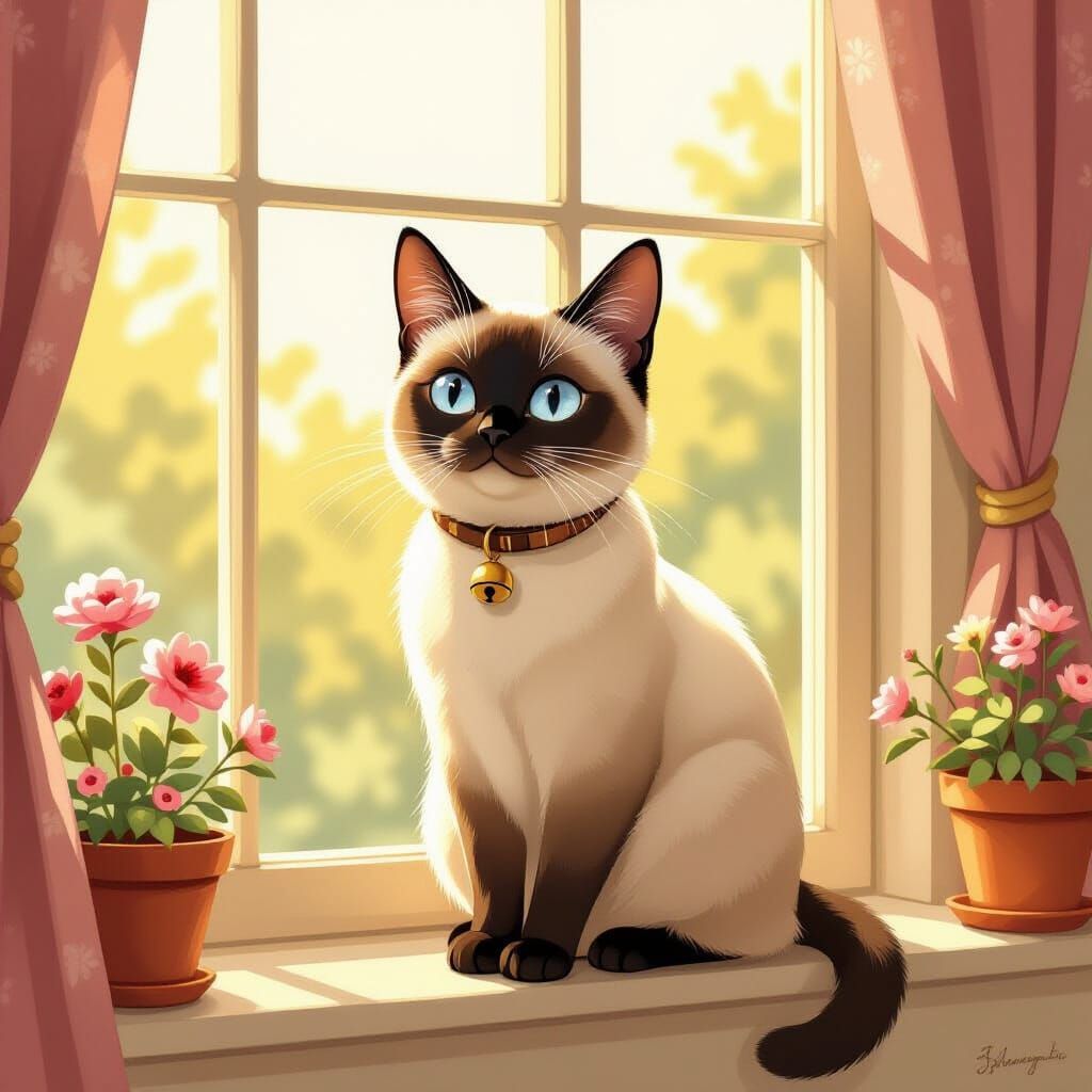 Siamese Cat in Whimsical Beatrix Potter Style