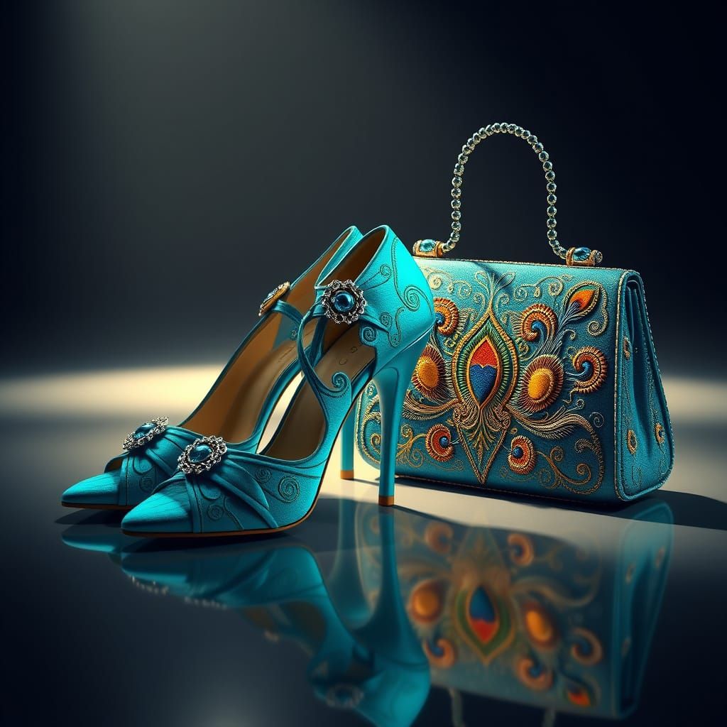 Luxurious Teal Peacock Evening Accessories in Modern Art Nou...