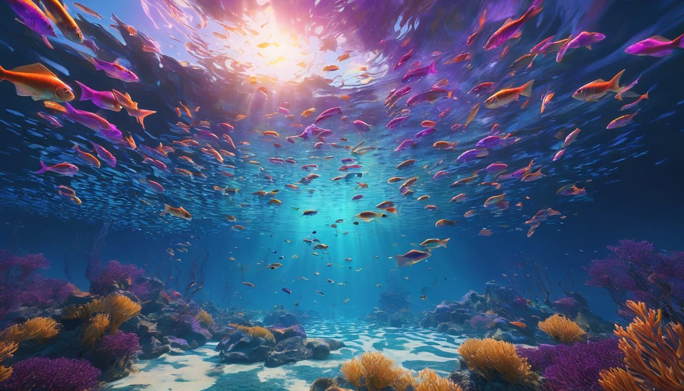 Majestic Iridescent Clouds Swim Beneath the Ocean in Cyberpu...