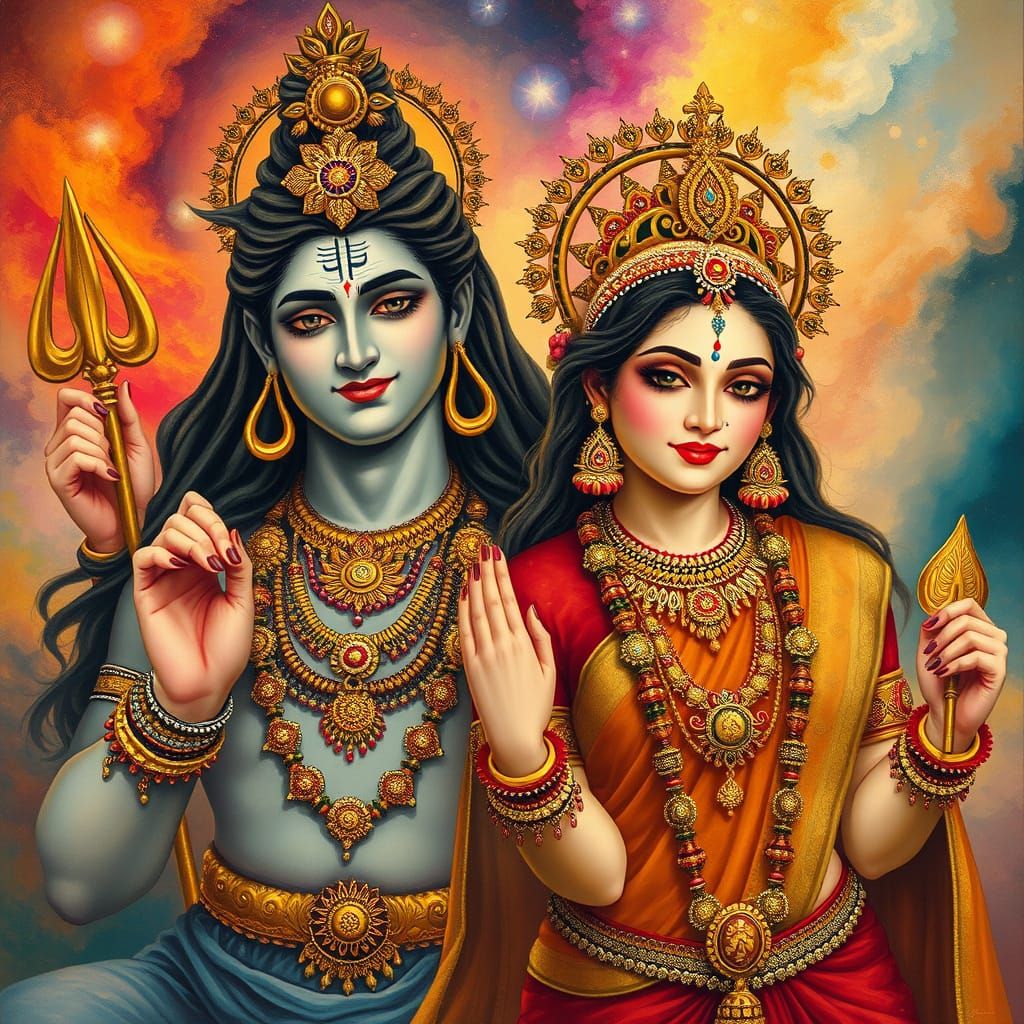 Majestic Fusion of Shiva and Parvati in Indian Art