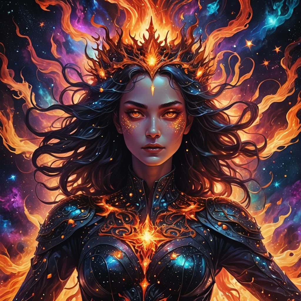 Queen of Darkness and Fire: Astral Illustration