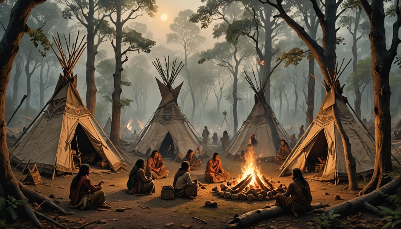 Ancient Tribespeople Gathered by Fire