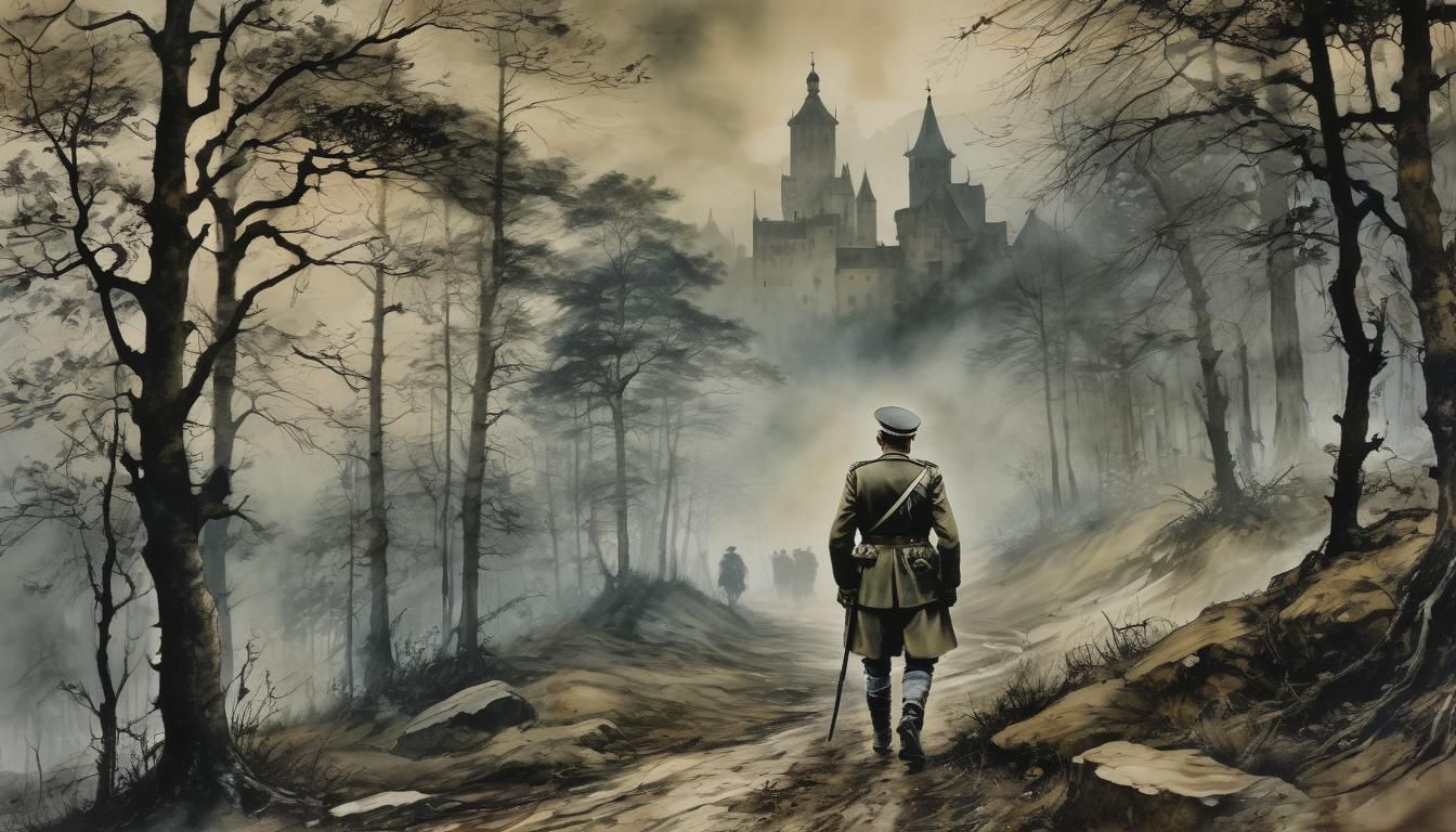 WWII General in Foggy Land, Arthur Rackham Style