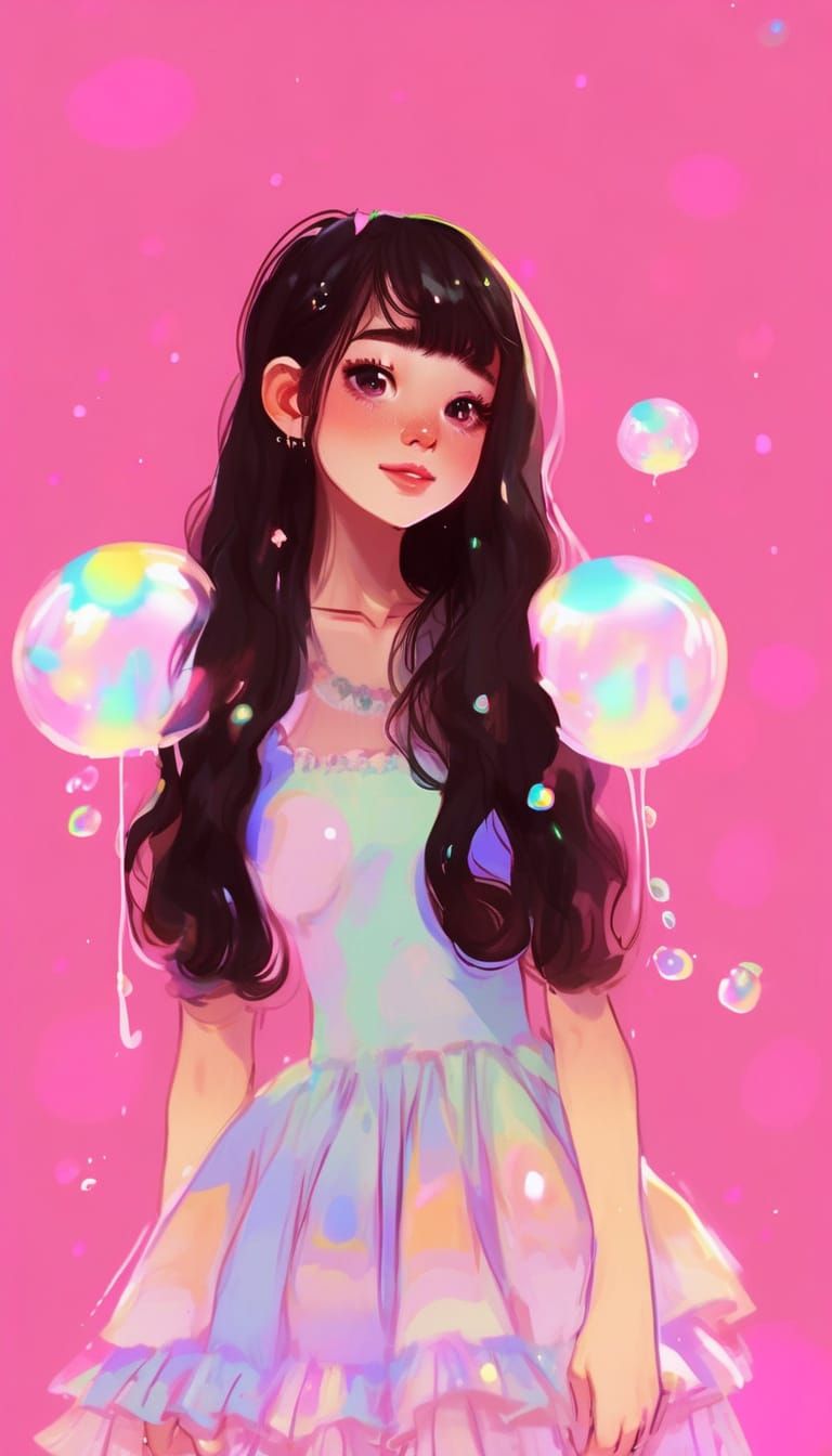 Girl in Petticoat Dress with Dome-Bubbly Eyes