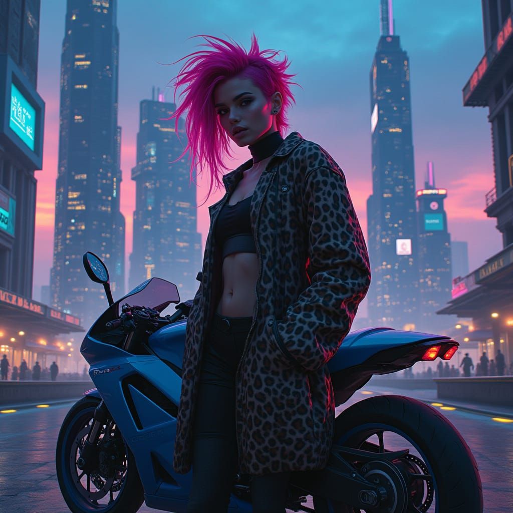 Cyberpunk Woman in Neon Cityscape