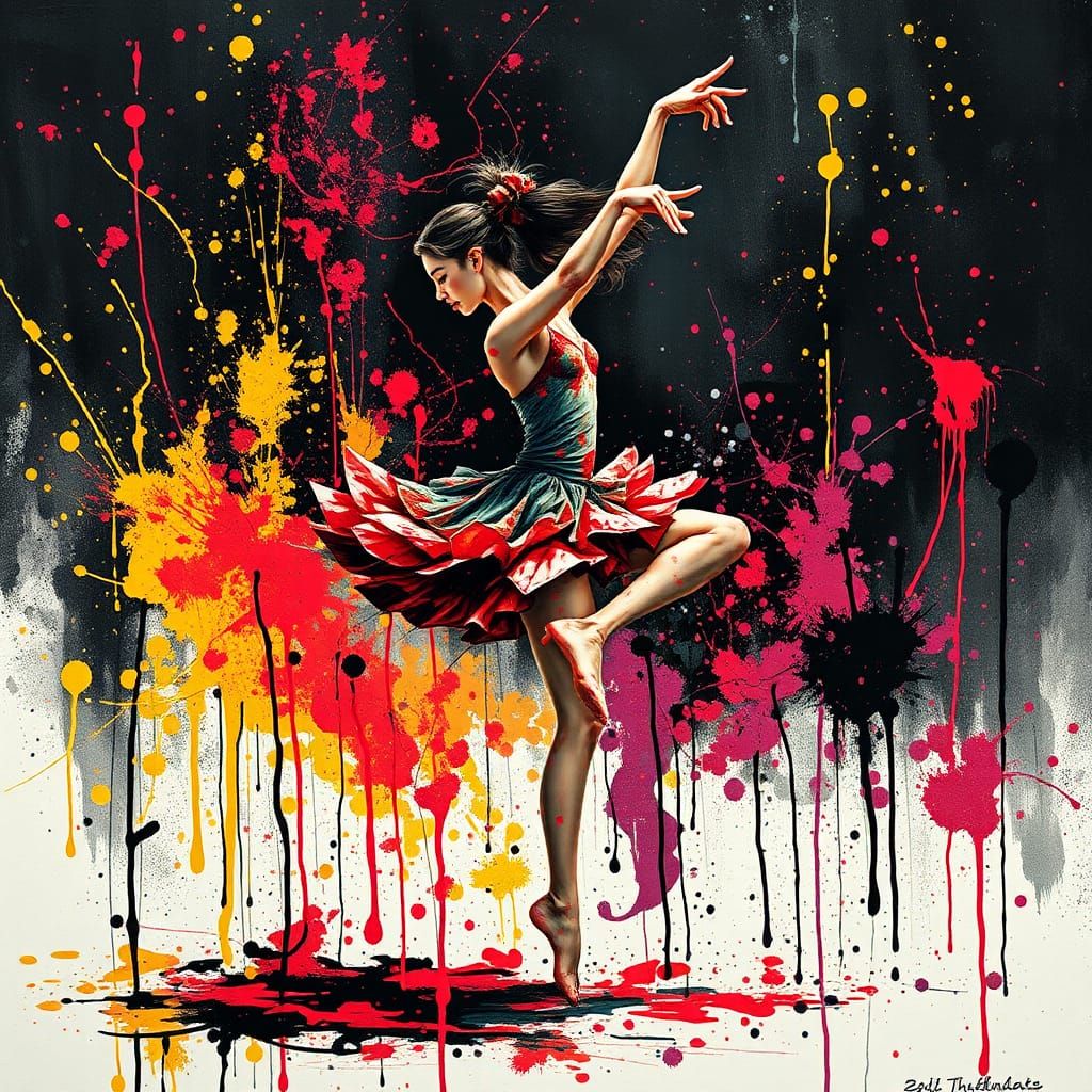 Elegant Dancer in Ink Splatter Style
