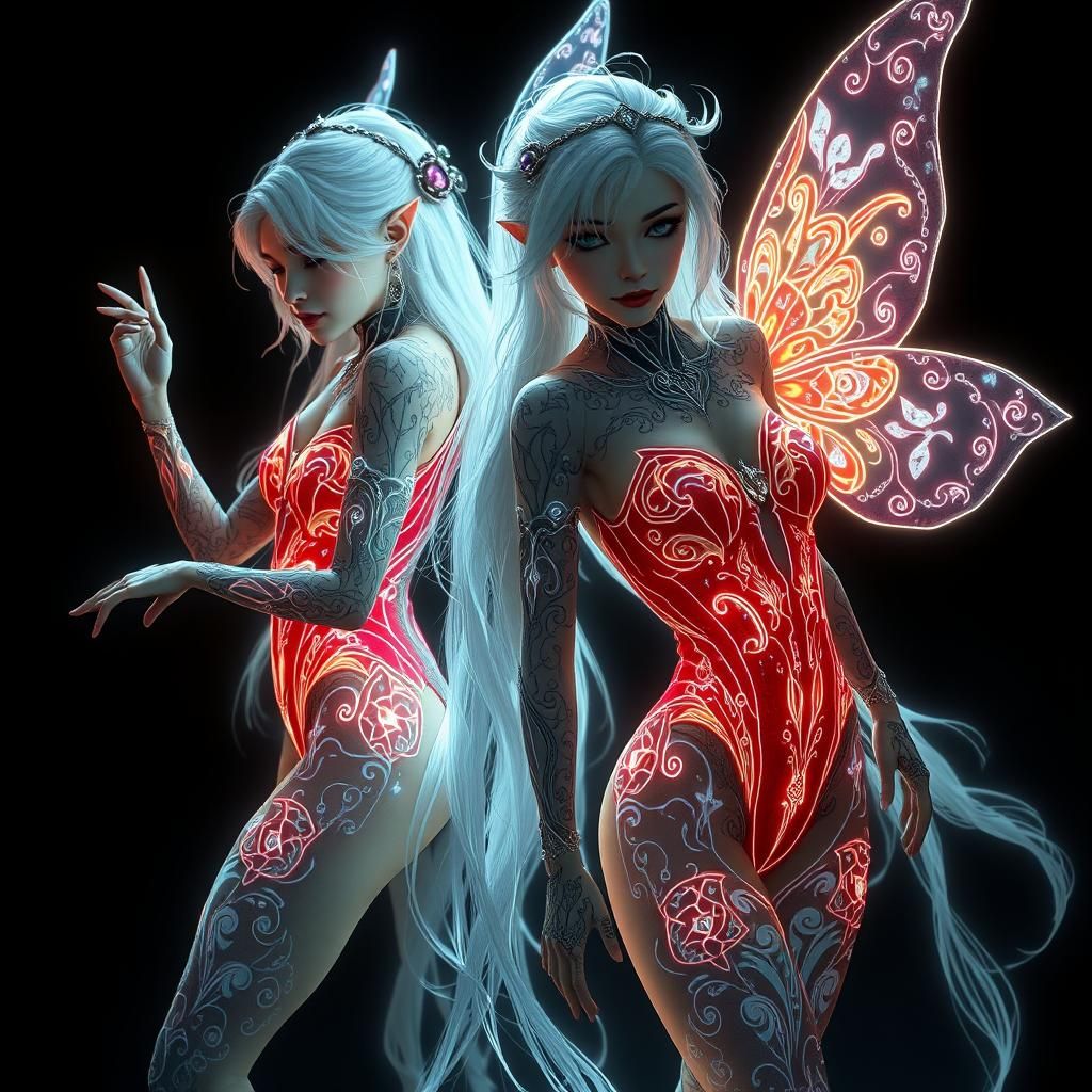 Ethereal Fairies with Bioluminescent Runes in Dark Fantasy A...