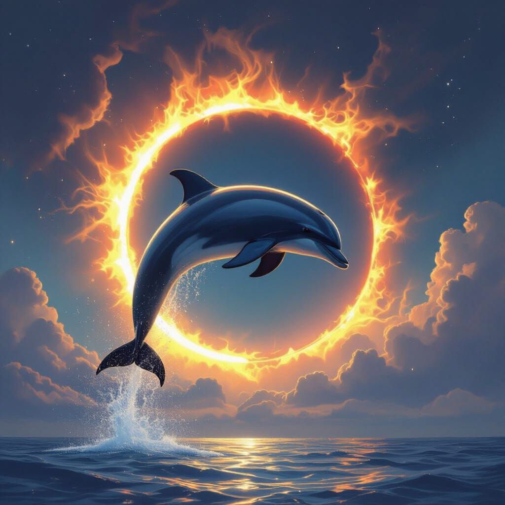 Dolphin Backflip Under Ring of Fire Solar Eclipse