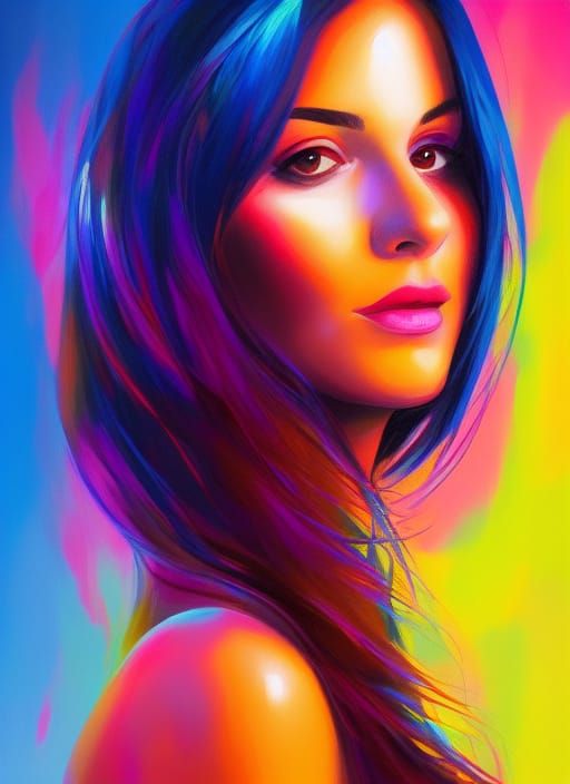 Romantic Portrait of a Pretty Girl in Acrylic Paint