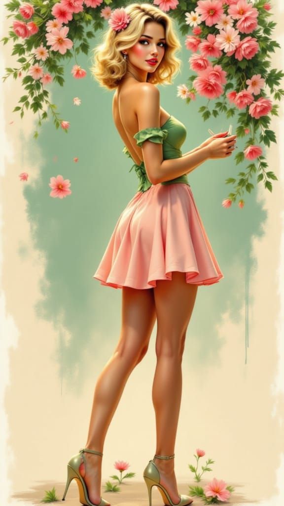Glamorous Pin-Up Goddess in Festive Spring Colors