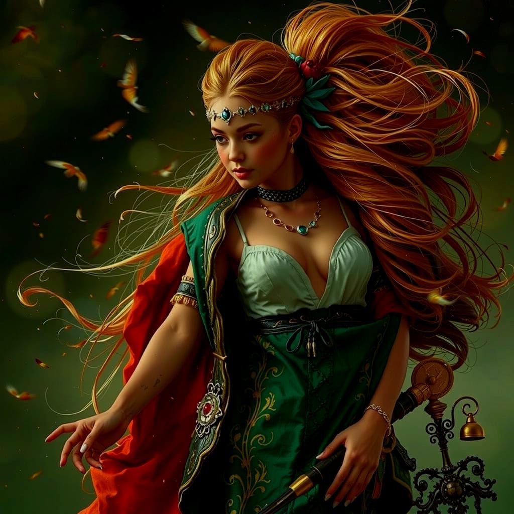 Auburn Hair Twisting and Billowing