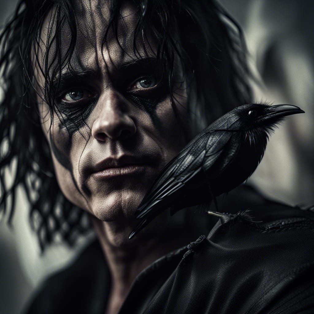 Dramatic Close-Up Portrait with White Face and Dark Eyes