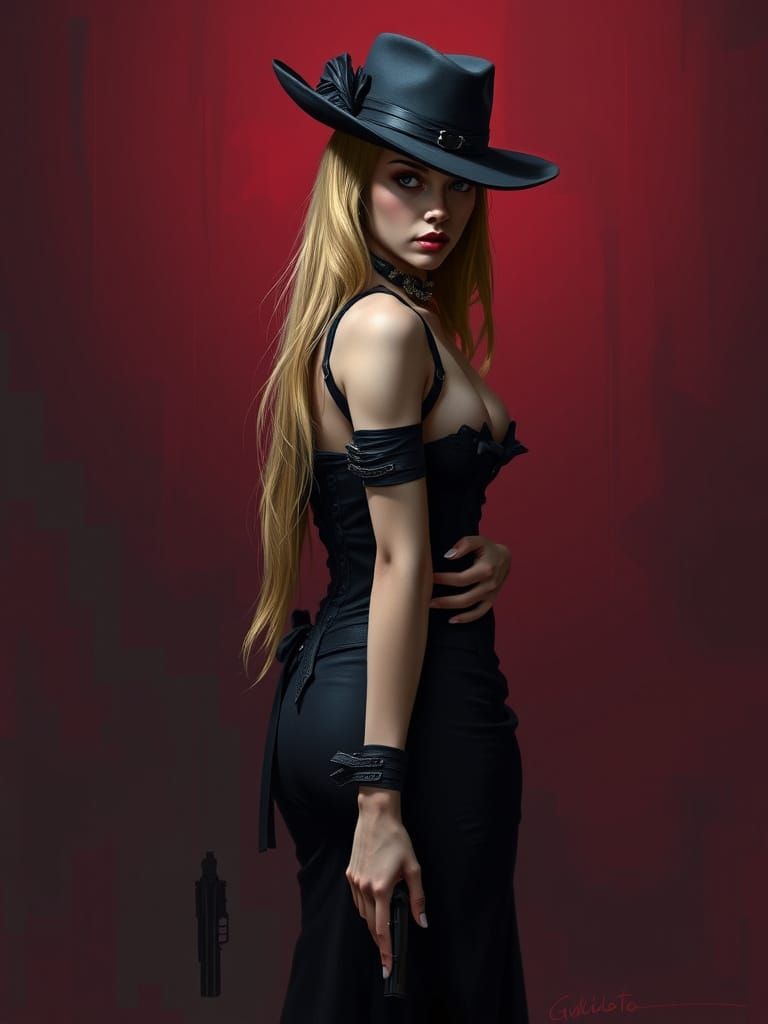 Steampunk Woman With Pistol in Moody Atmosphere