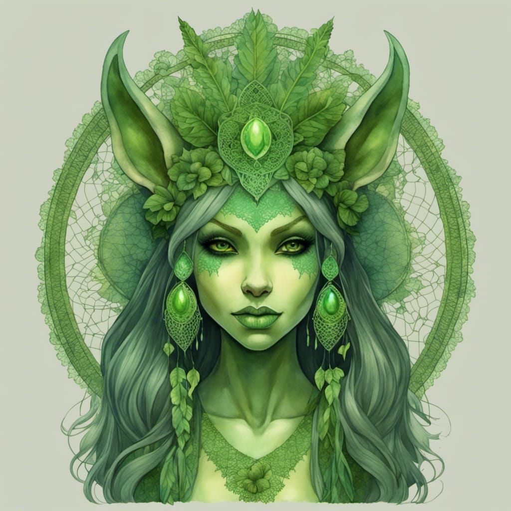 Phosphorescent Forest Troll Woman in Watercolor Style