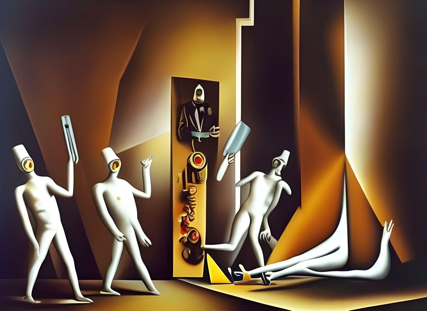 Surrealist Street Preachers Discuss Lobotomy, Oil Painting