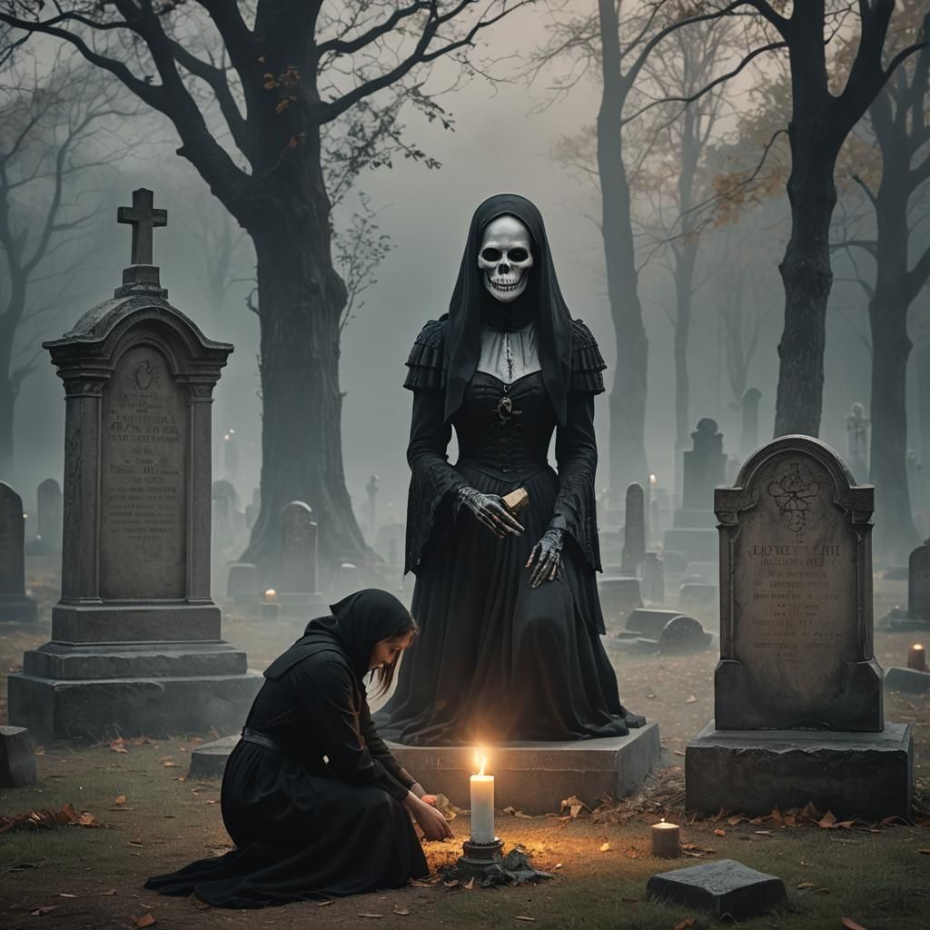 Dark Fantasy Portrait: Ghostly Soldier and Mourning Woman