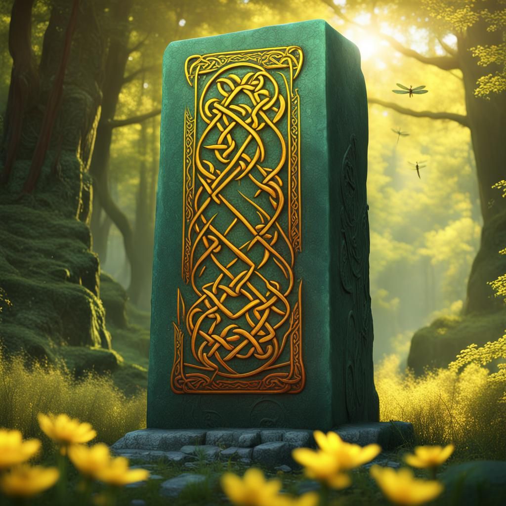 Jade Monolith with Celtic Knots in Anime Style